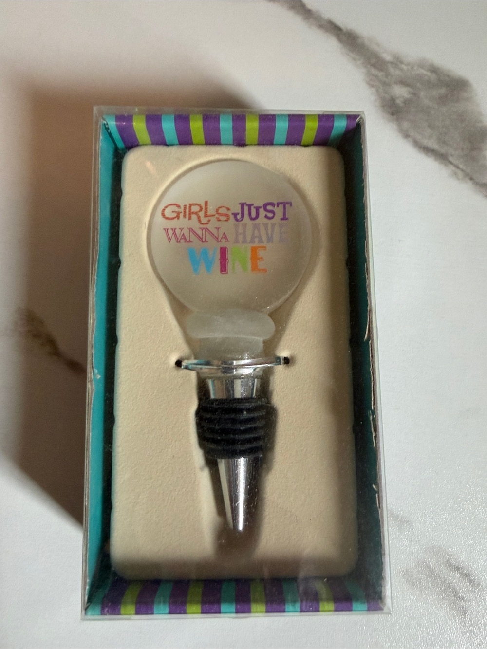 Girls Just Wanna Have Wine Bottle Stopper -‎ Multicolor Text